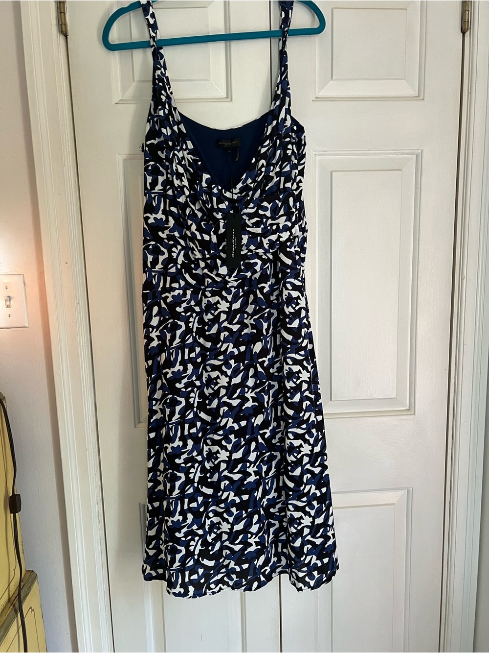 Donna Karan NWT Blue & White Printed Sleeveless Dress 14/XL